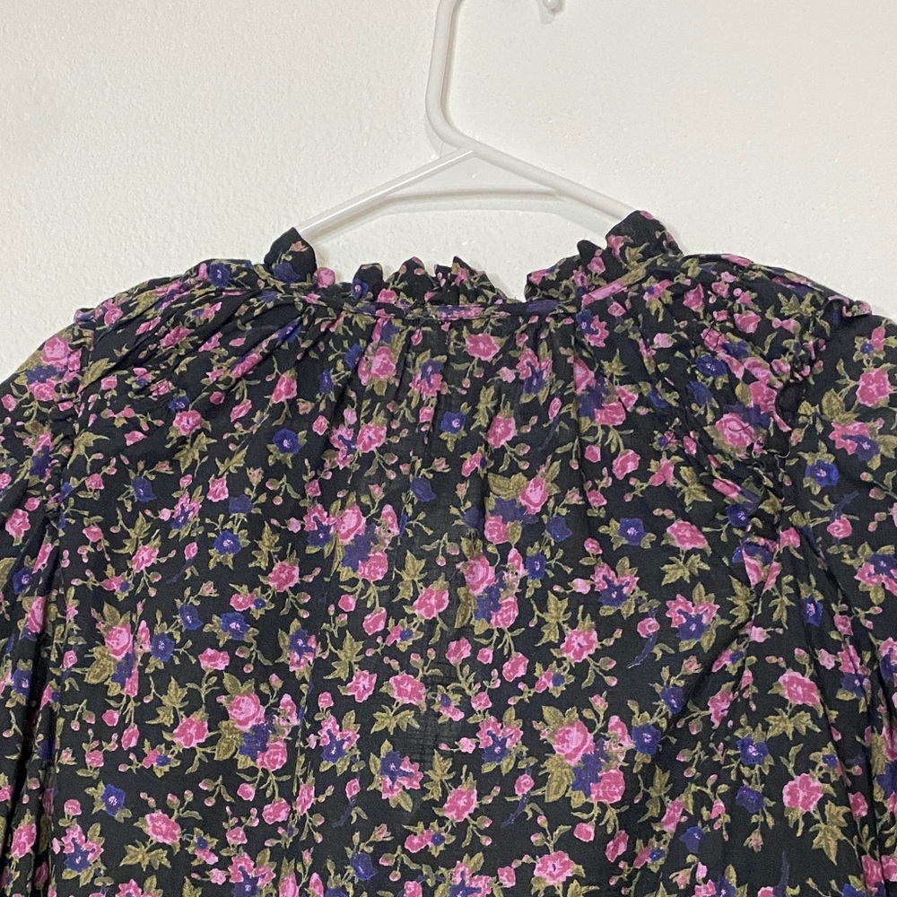 Free People Black and Purple Floral Blouse  Size S 100% Cotton - Picture 9 of 15